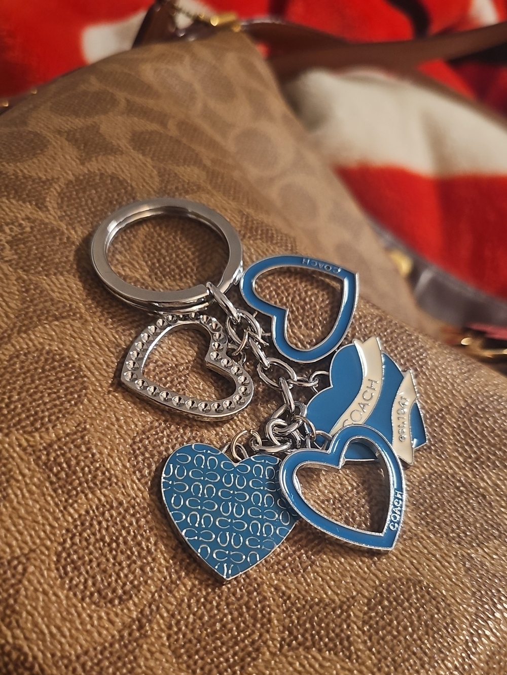Vintage Coach Blue Heart Charm Key Ring